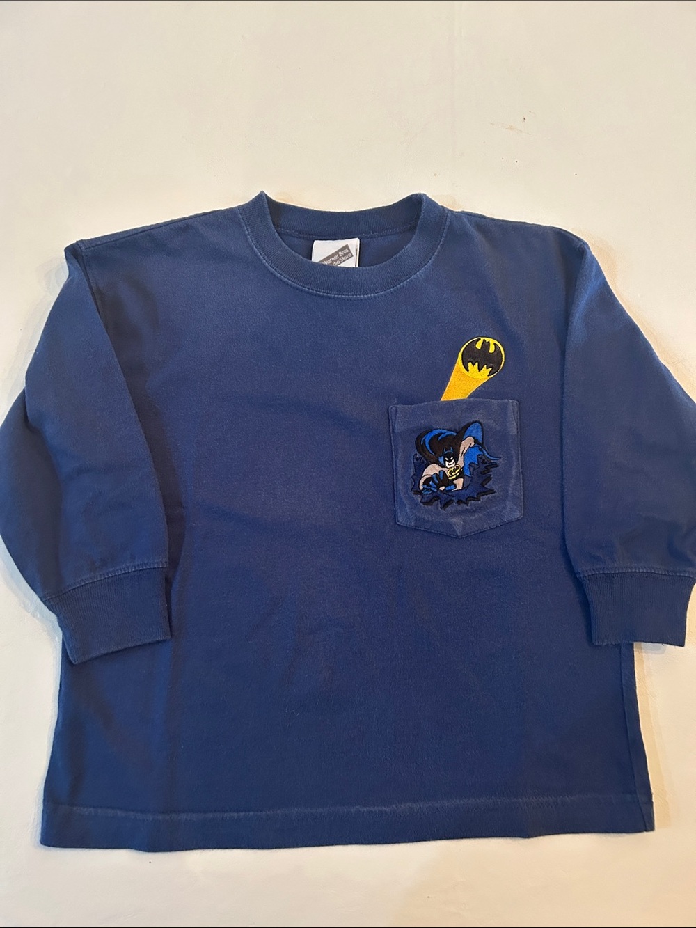 Vintage Blue Batman Pocket Logo Long-Sleeve Tee